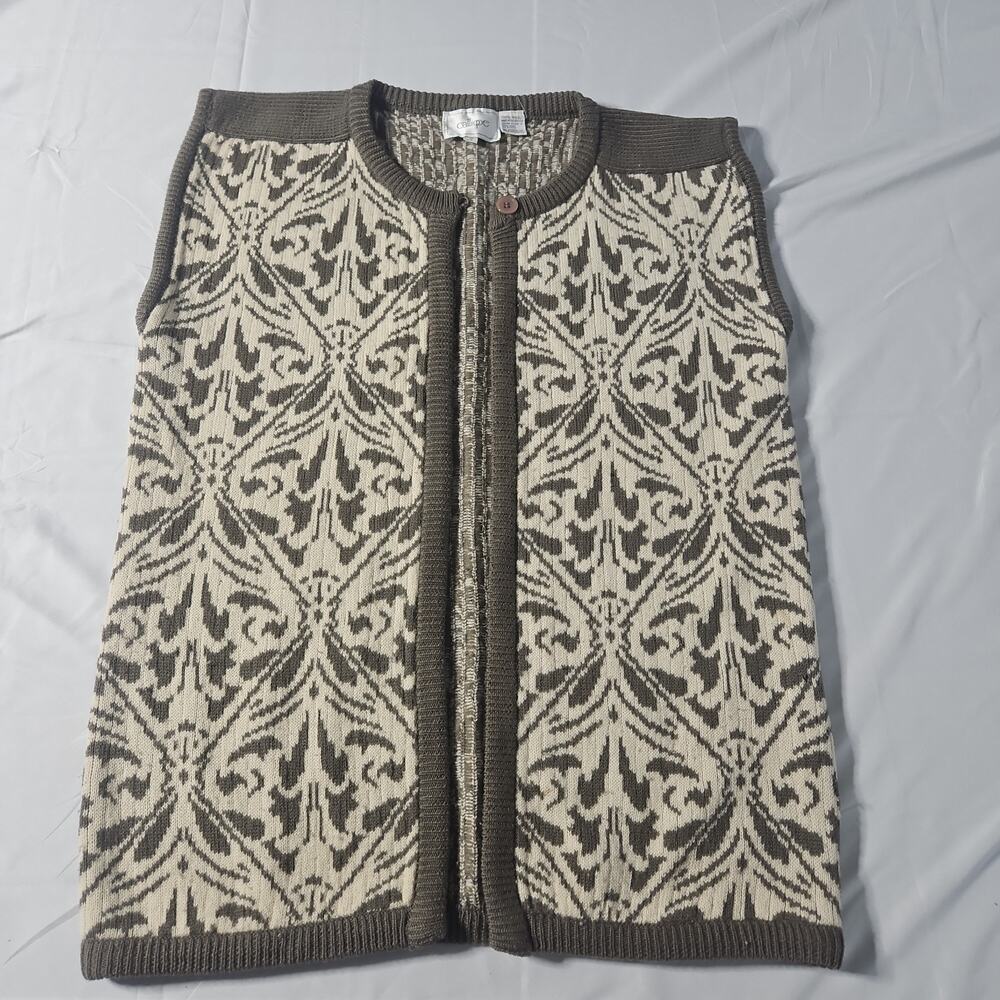 Vintage Calliope 100% Wool Sweater Vest Womens S Open Front Hong Kong Knit